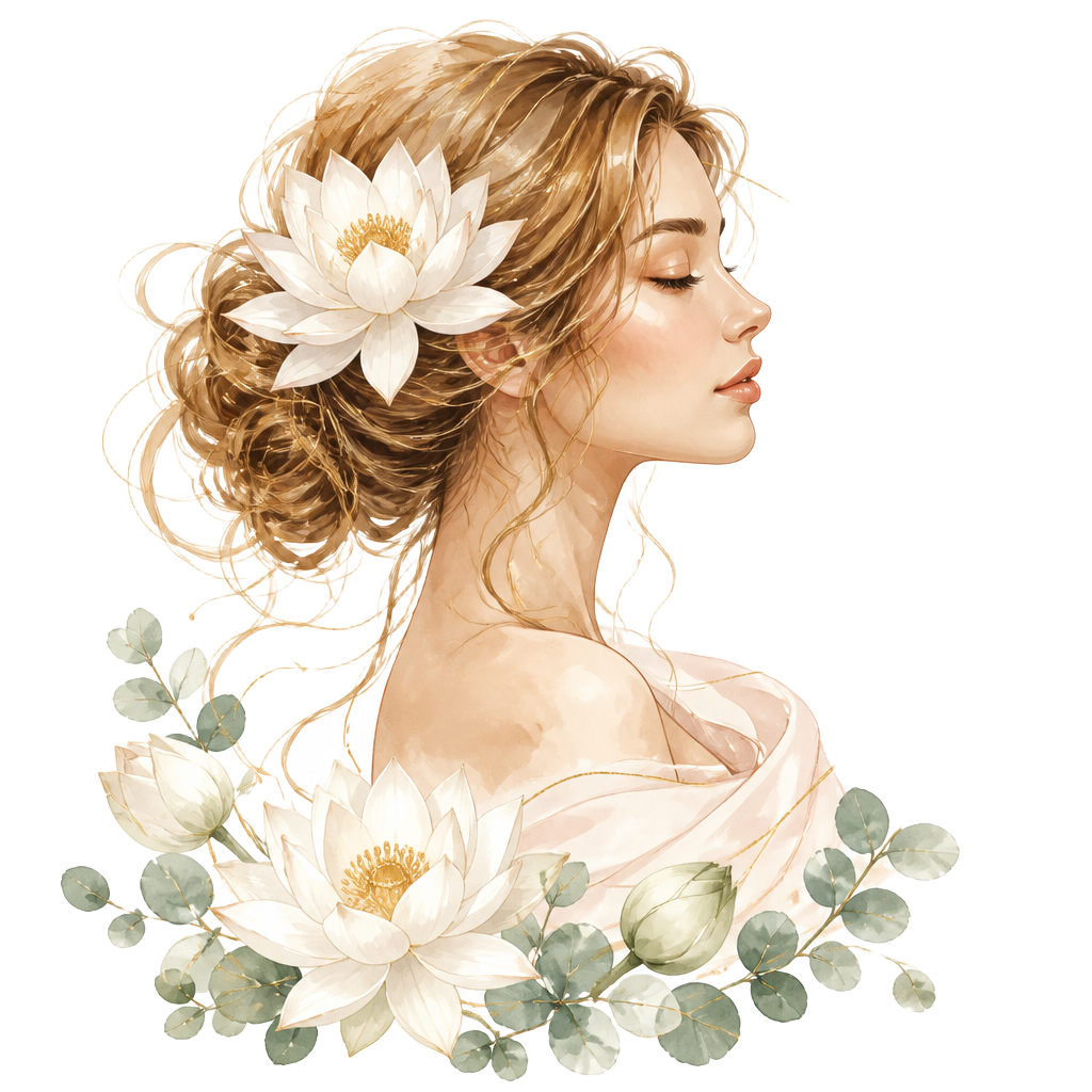 Donna serena con fiori di loto – Studio Arte della Serenità, estetista a Lugano